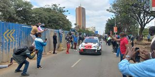 Rally fans at City Hall roundabout in Nairobi during World Rally Championship Safari Rally 
