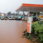 Flooded petrol station